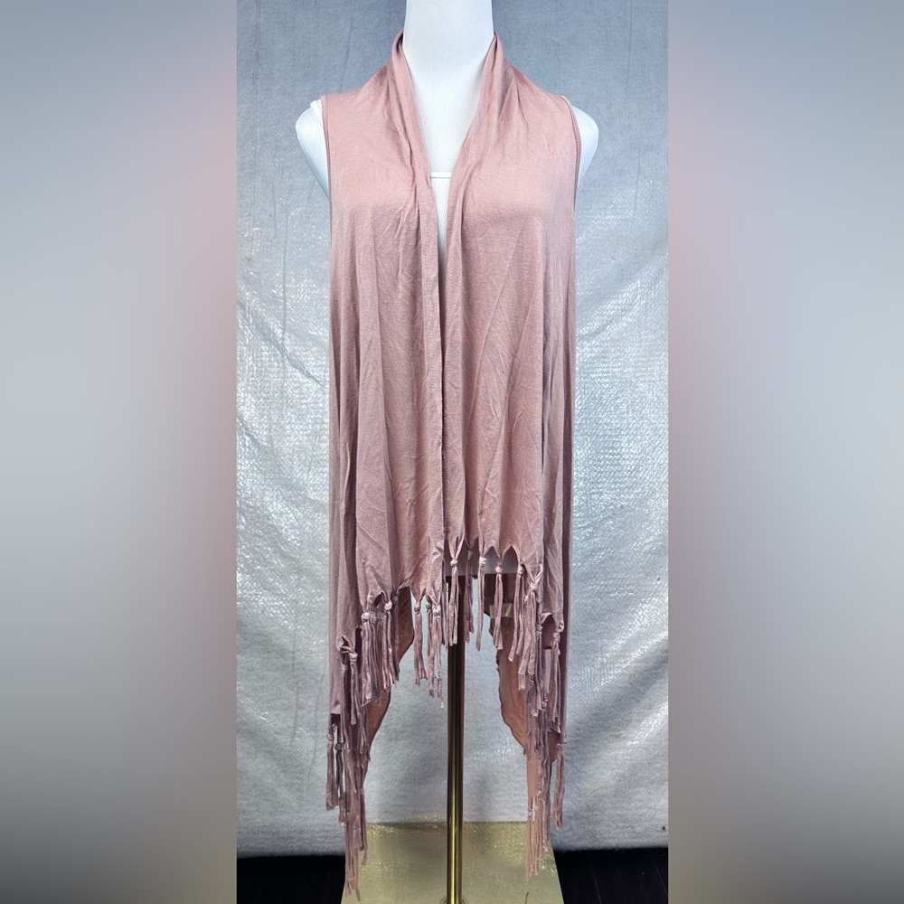 Women’s Fringe Vest Duster Rose Colour Retro 70s Hippie Bohemian Western Cowgirl